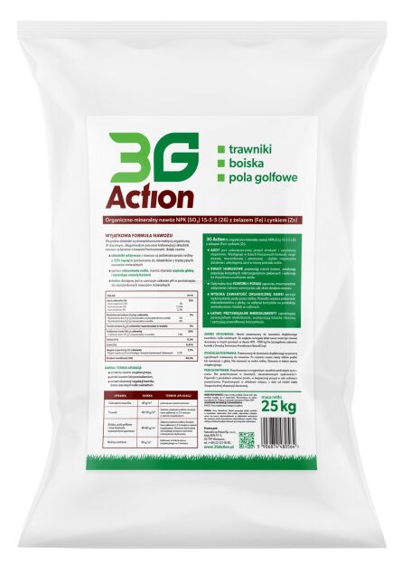 3G Action organiczno-mineralny nawóz NPK z siarką, żelazem, cynkiem oraz kwasami humusowymi.